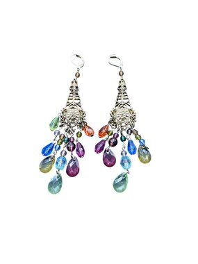 Boho Vintage-Style Filigree Chandelier Earrings With Multicolor Glass Beads Leve